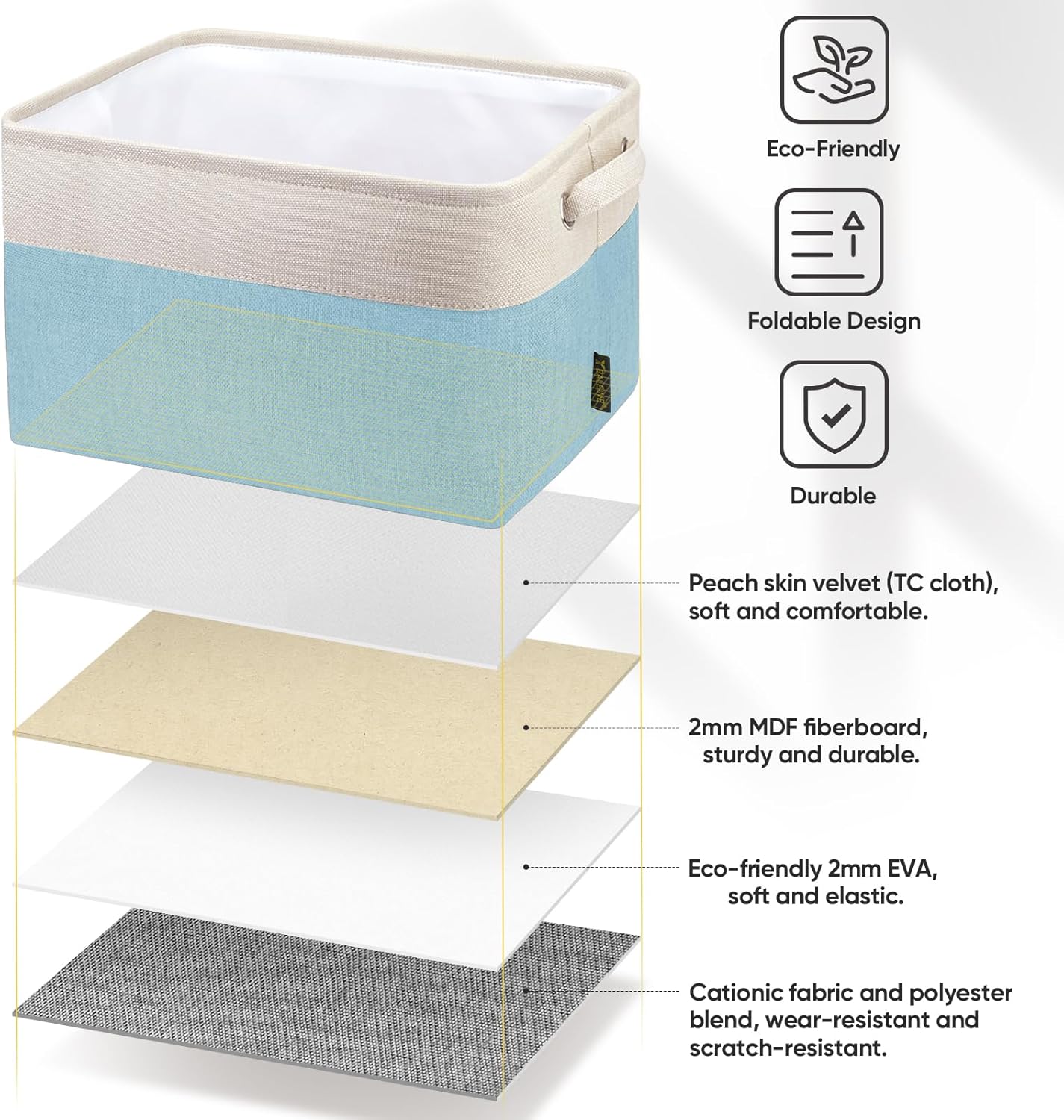 BALEINE 1 Pack Fabric Storage Bins for Shelves, Linen Storage Baskets for Organizing, Decorative