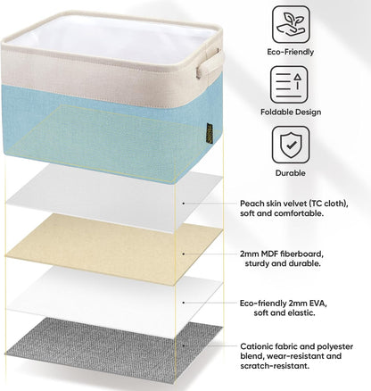 BALEINE 3 Pack Fabric Storage Bins for Shelves, Linen Storage Baskets for Organizing, Decorative