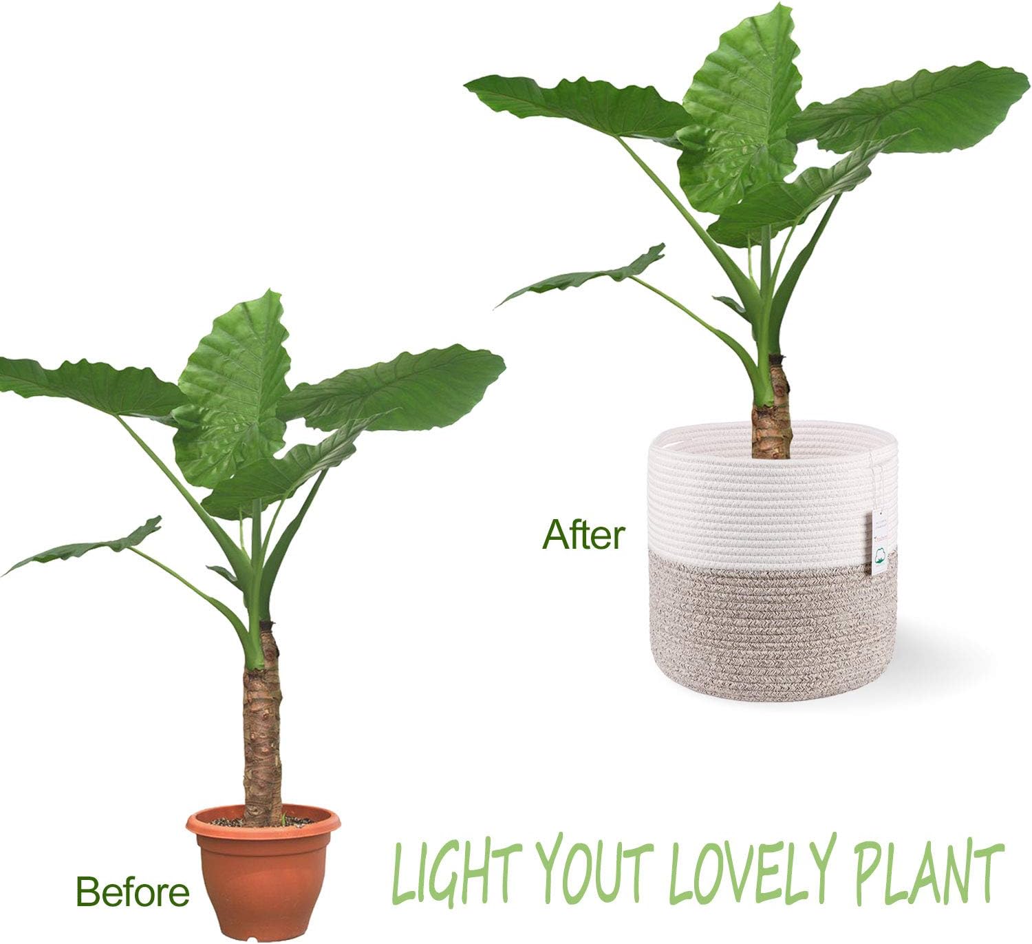 Woven Cotton Rope Plant Basket for 11 inch Flower Pot Floor Indoor Planters,Decorative Small Basket