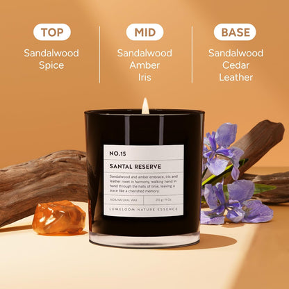 Santal Reserve Luxury Scented Candles, 9oz Soy Wax Candles for Home Scented, Sandalwood, Amber