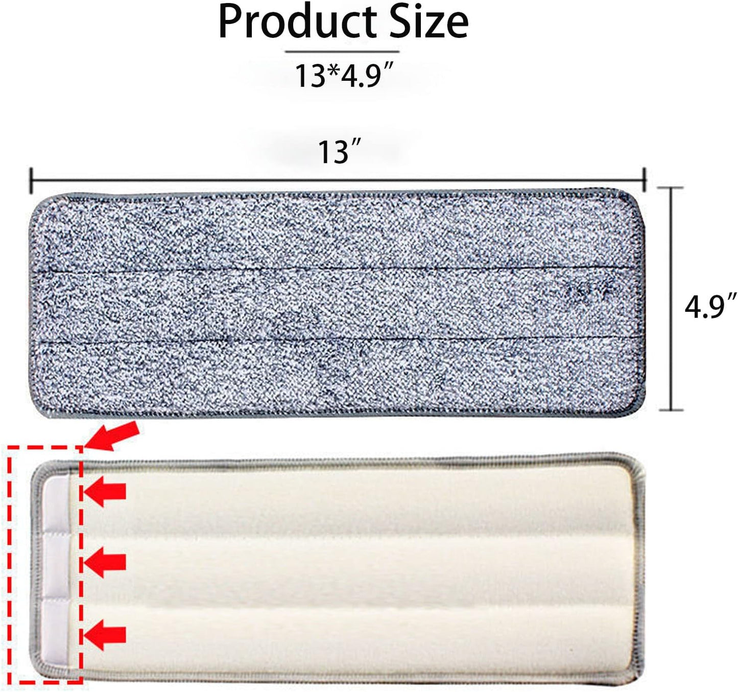 10 Pack 13 * 4.9" Generic Mop Pads Mop Head Refill Washable Wet/Dry Mops Flat Compatible with Most