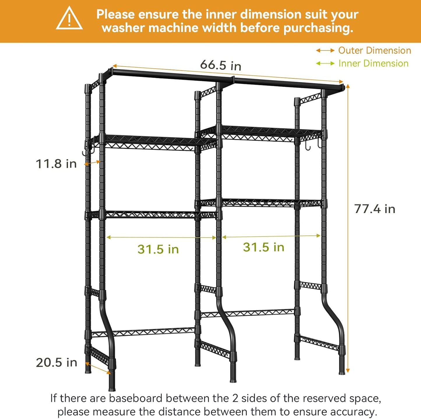 U14 Over Washer and Dryer Storage Shelves, 4 Tiers Laundry Room Storage and Organizer System, Space