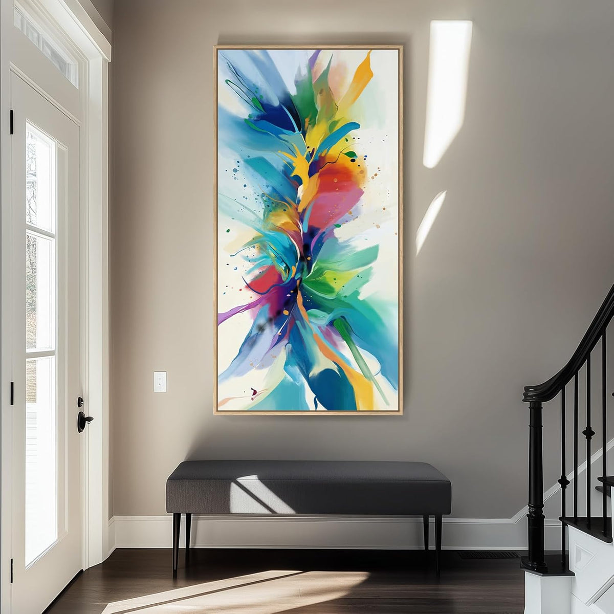 Framed Extra Large Colorful Abstract Wall Art for Living Room, Modern Horizontal Bright Canvas