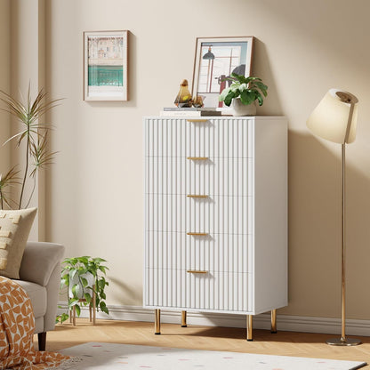 GarveeHome Fluted 5 Drawer Dresser for Bedroom, 47.2" Tall Modern Chest of Drawers with Deep