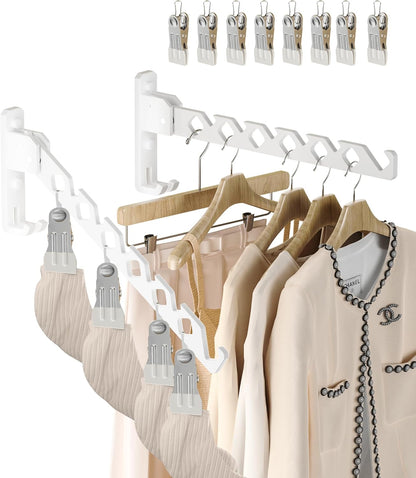Wall Mount Coat Hanger Holder White Clothes Drying Organizer Rack Garment Hooks Aluminium