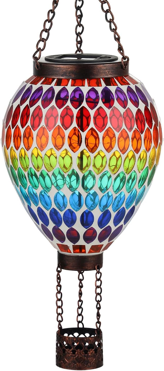 VOREEN Hot Air Balloon Solar Lantern, Mosaic Solar Outdoor Hanging Wind Light, Waterproof, Patio