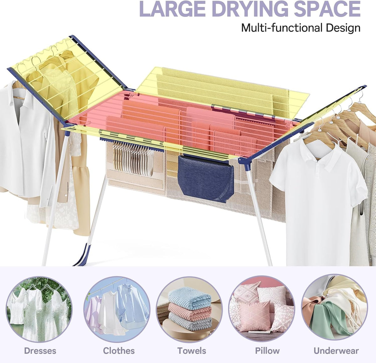 APEXCHASER Clothes Drying Rack Foldable, Drying Rack Clothing Large Space, Winged Laundry Rack with