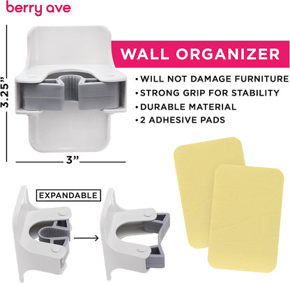 Combo 5 Slot Broom Holder w/ 1 Self Adhesive Mop Gripper No-Drilling, Wall Mount Tool Organizers