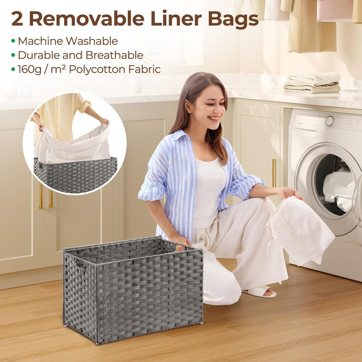 GREENSTELL Storage Basket with Lid, 17.2 Gallon(65L) Small Wicker Blanket Storage Basket with