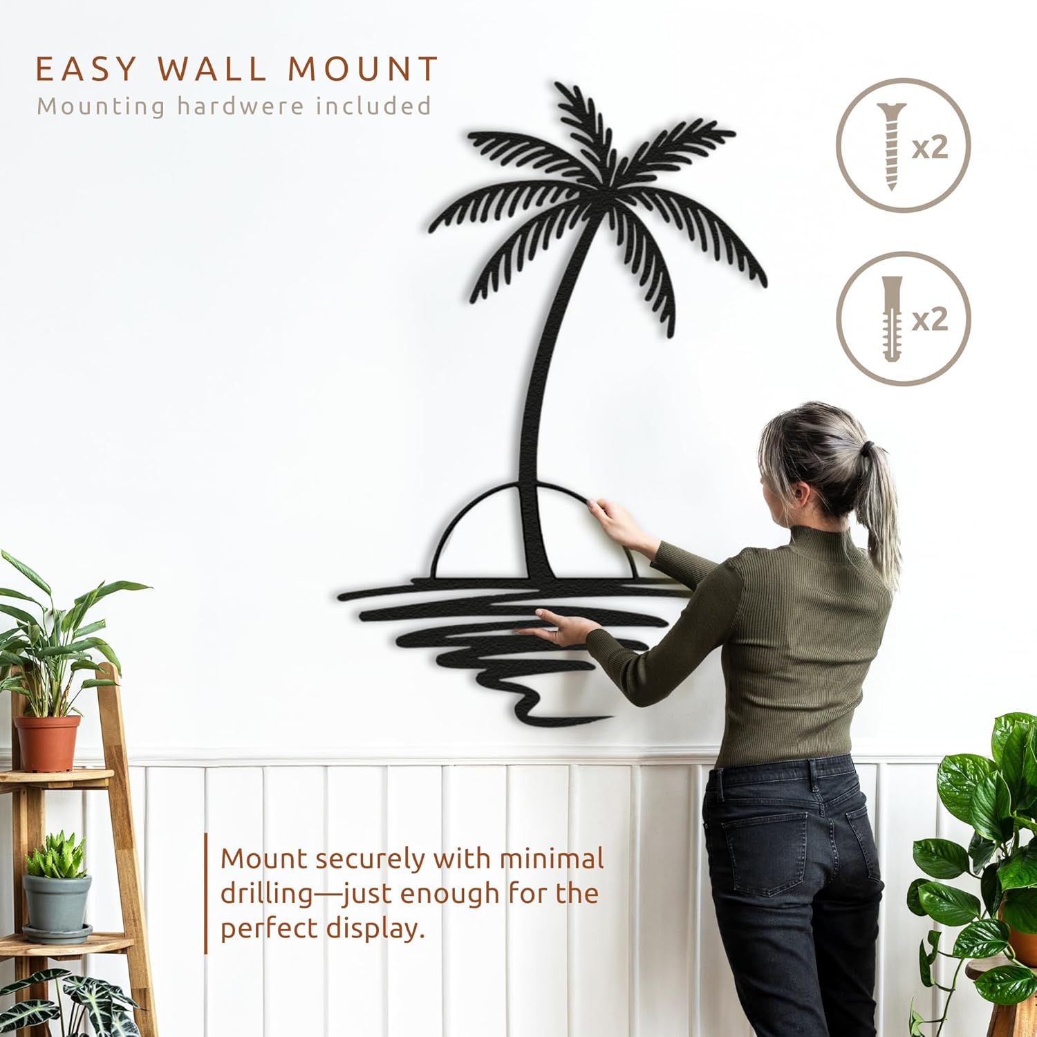 Metal Palm Tree with Sunset Wall Art, Large Outdoor Wall Decor, Tropical Beach Decor for Living