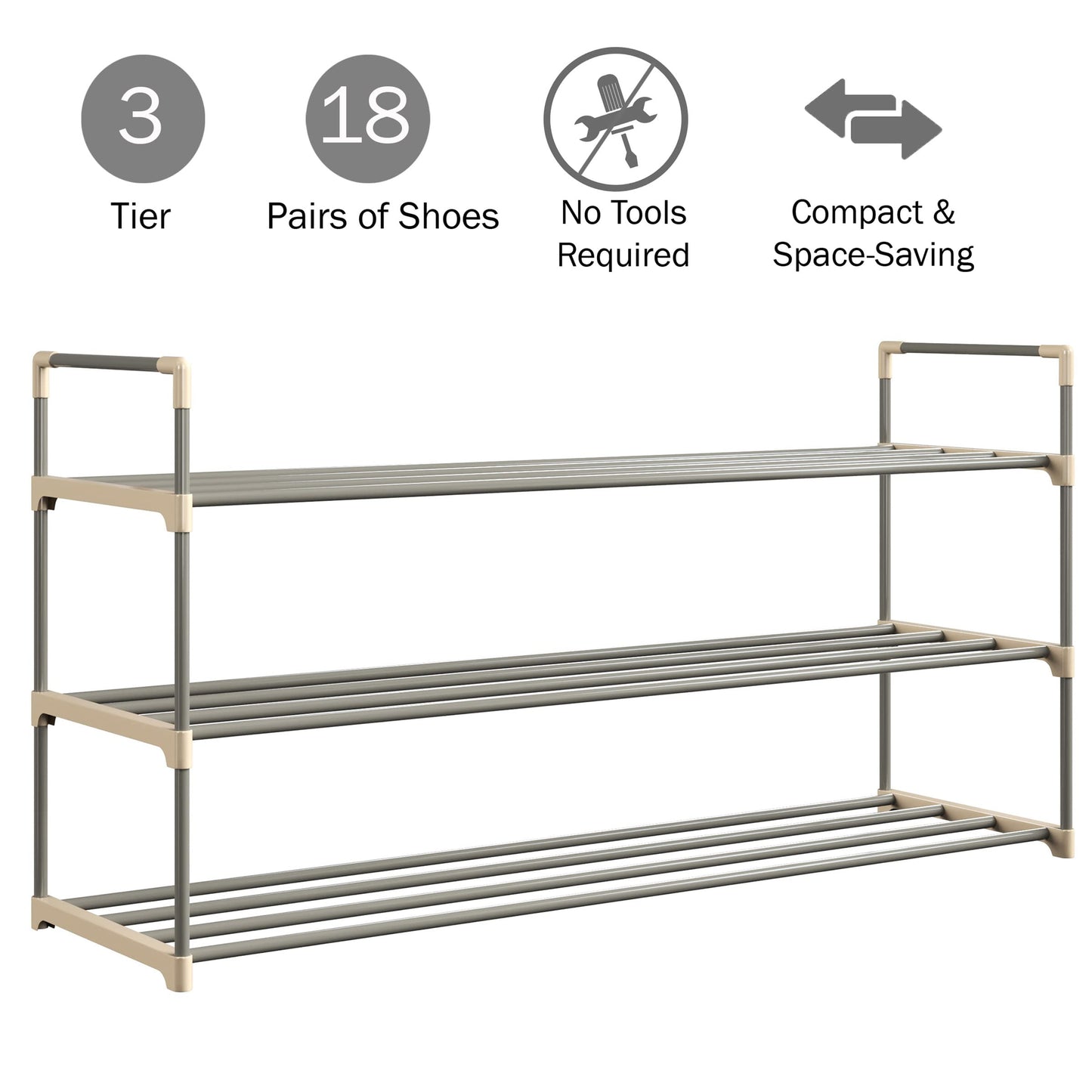 Home-Complete Shoe Storage Rack, 3-Tier Organizer for Closet, Bathroom, Entryway, 2 Sets
