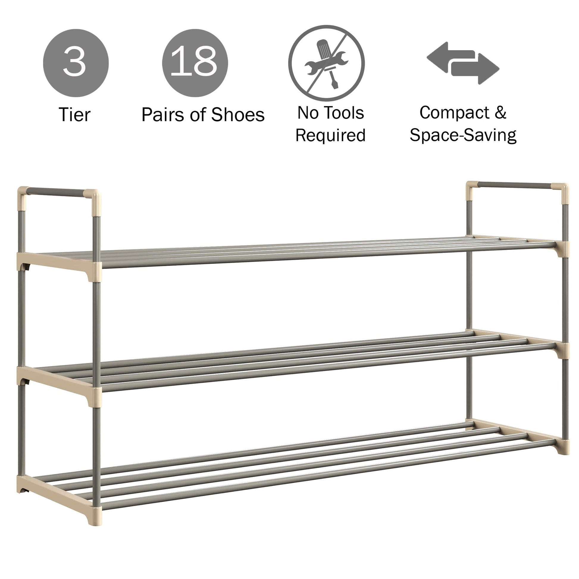 Home-Complete Shoe Storage Rack, 3-Tier Organizer for Closet, Bathroom, Entryway, 2 Sets