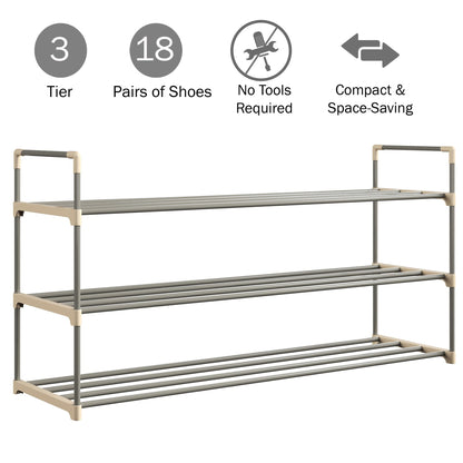 Home-Complete Shoe Storage Rack, 3-Tier Organizer for Closet, Bathroom, Entryway, 2 Sets