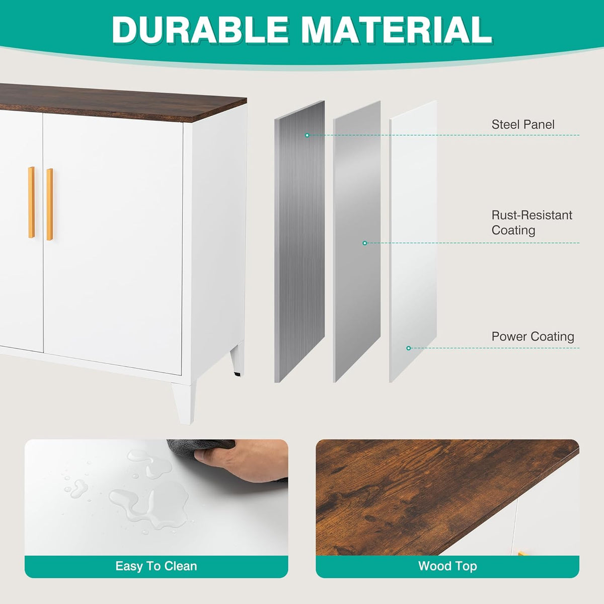 SISESOL White Storage Cabinet with Doors and Shelves,30 inch Small Pantry Cabinet Sideboard with