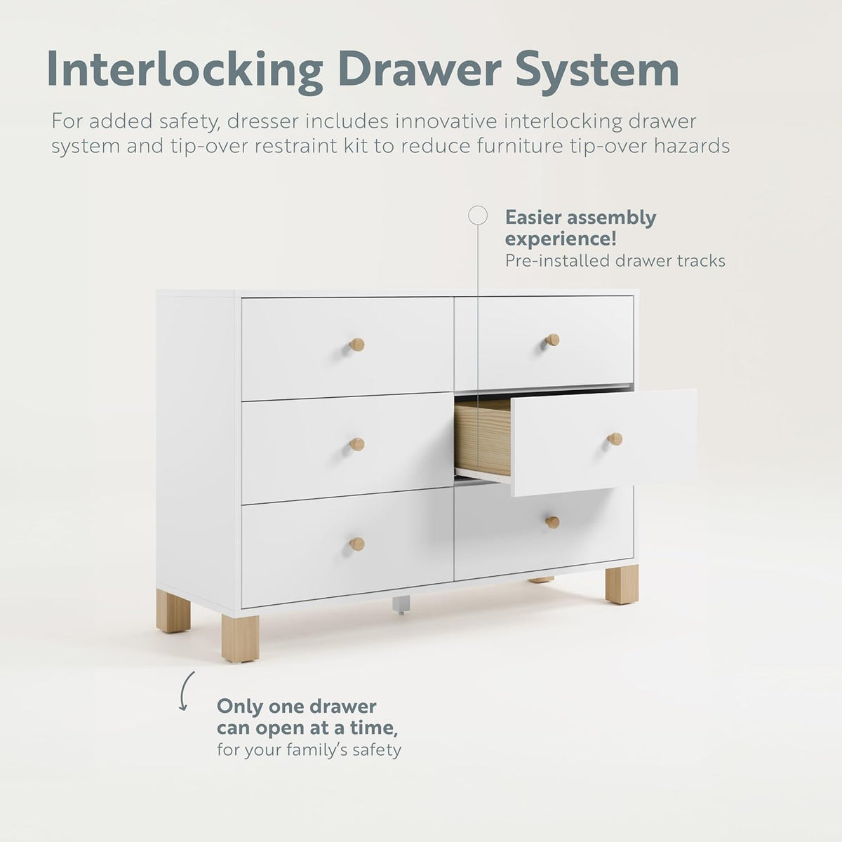 Storkcraft California 6-Drawer Double Dresser (White with Driftwood) - GREENGUARD Gold Certified
