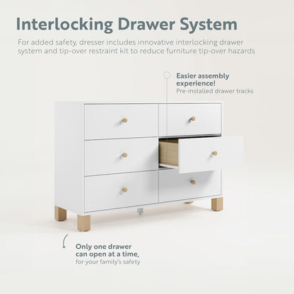 Storkcraft California 6-Drawer Double Dresser (White with Driftwood) - GREENGUARD Gold Certified