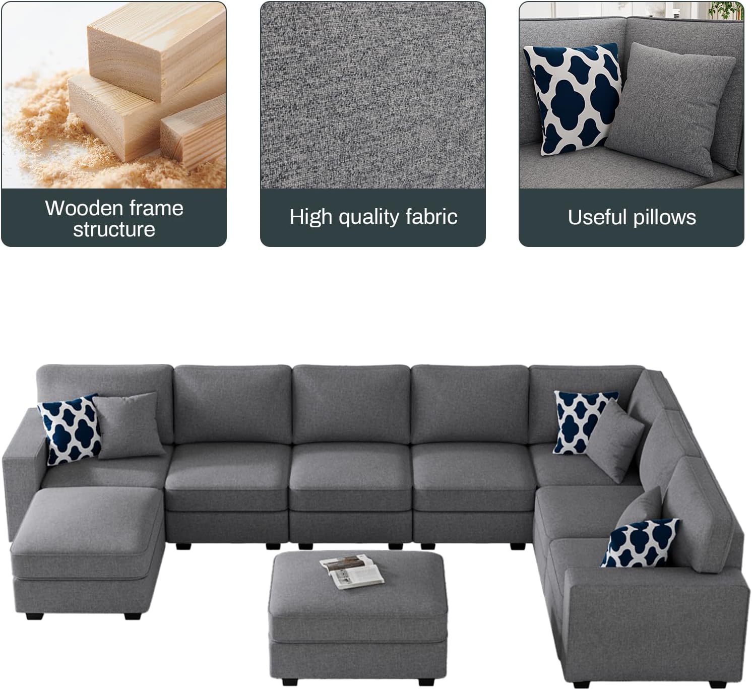 L Lengend Vansen Modular Sectional Sofa U Shaped Couch with Ottoman Modern Reversible Corner