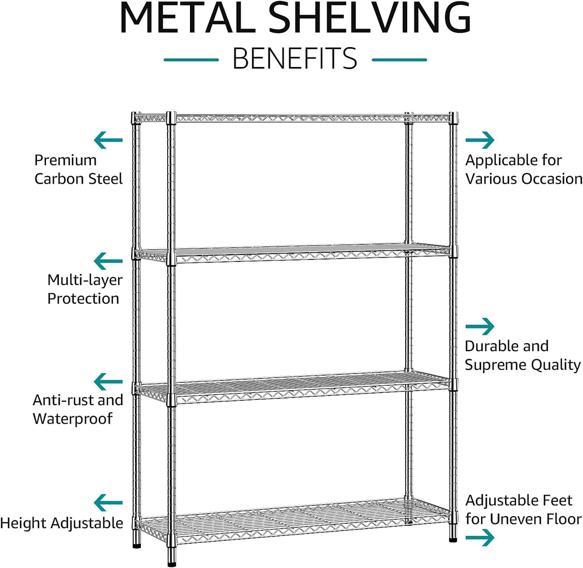 IZEUK 1400 LBS Garage Chrome Shelving Wide Storage Shelves 4 Tier Adjustable Heavy Duty Metal Wire