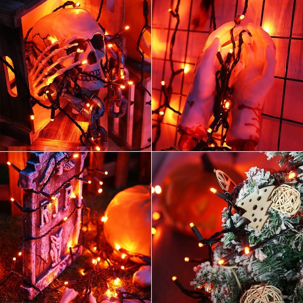 Brizled Orange Halloween Lights, 33ft 100 LED 5mm Wide Angle Orange Halloween String Lights, 120V