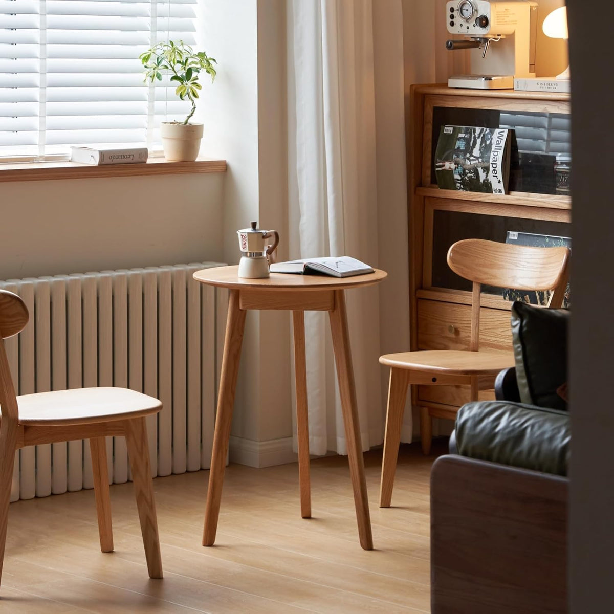 100% Solid Oak Small Tall Side Table, Mid Century Modern Coffee Table for Small Spaces, Living Room