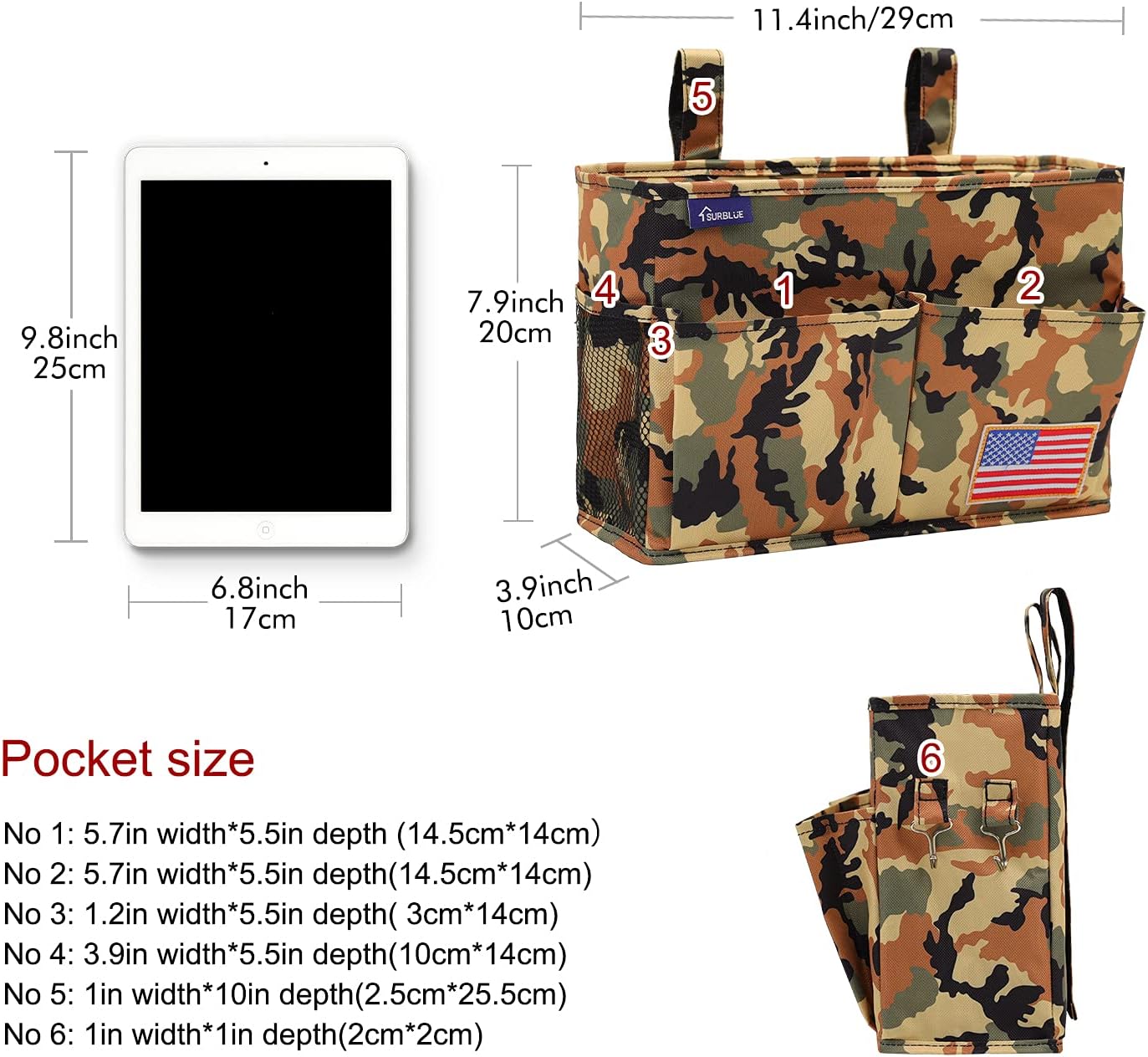Surblue Bedside Caddy Hanging Organizer Storage Bag Pocket for Bunk, Hospital Beds, College Dorm