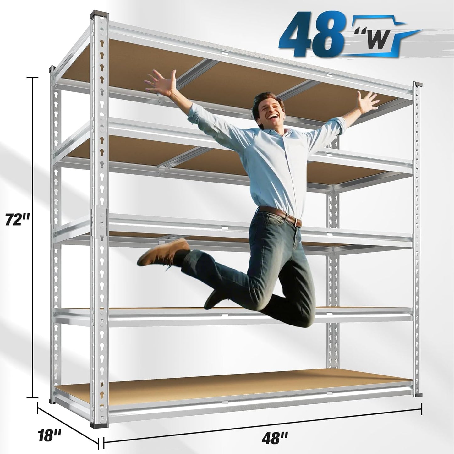 REIBII Garage Shelving, 5 Tier Storage Shelves Load 3000LBS, Adjustable Garage Shelving Heavy Duty