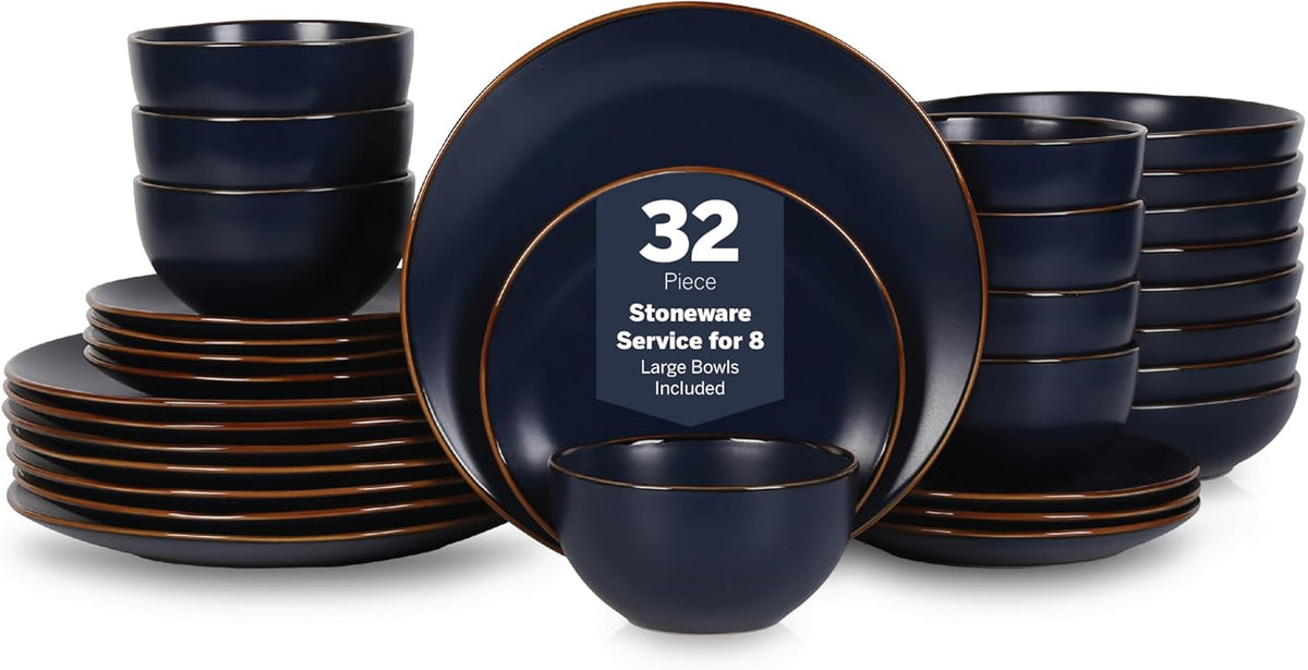 Stone Lain Brasa Modern Stoneware 32 Piece Dinnerware Sets, Plates and bowls Sets, Dish Set for 8