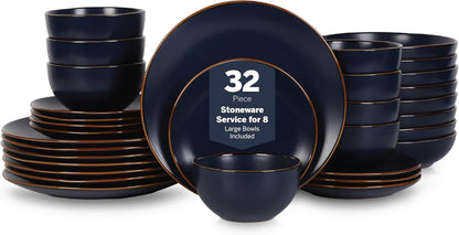 Stone Lain Brasa Modern Stoneware 32 Piece Dinnerware Sets, Plates and bowls Sets, Dish Set for 8