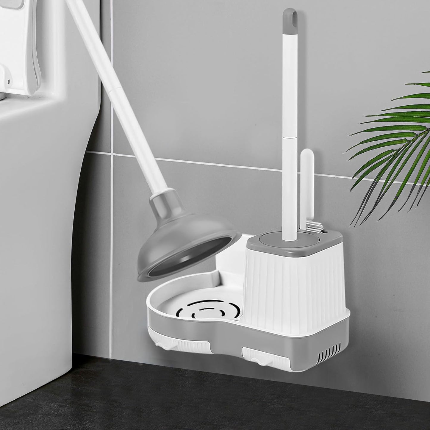 2 Pack Toilet Brush and Plunger Set, 3 in 1 Toilet Bowl Brush and Holder with Crevice Cleaning
