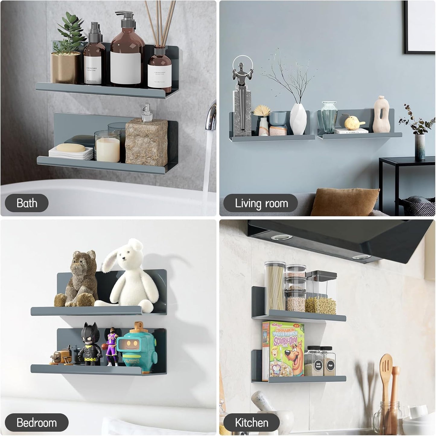 Adhesive Floating Shelves for Wall No Drilling, 12 Inch Acrylic Self Adhesive Shelves, Stick on