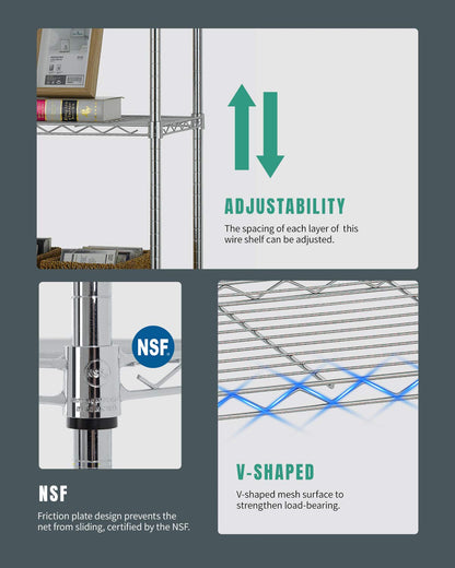 FDW 18x45x82 inch Wire Shelving Unit with Wheels Steel 6 Tier Heavy Duty Layer Rack Storage Metal