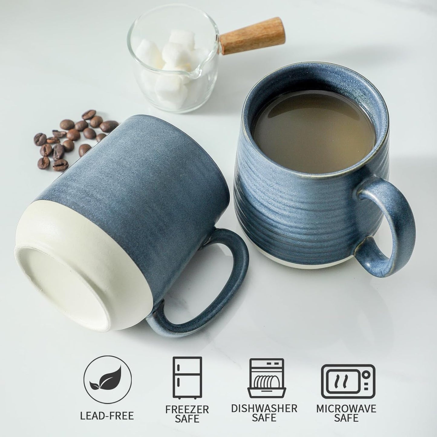 Hasense Coffee Cups, 15 oz Coffee Mugs Ceramic with Handles Set of 6, Tea Cup for Home and Office