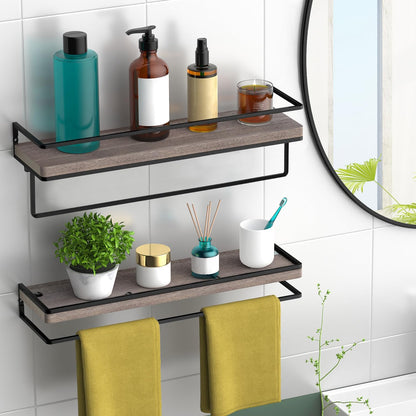 Meangood Floating Shelves Wall Mounted, Wall Shelf with Towel Bar Rustic Wood Wall Storage Shelves