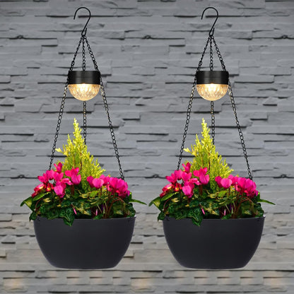 2 Packs Solar Hanging Basket Planters for Plants Outdoor, Self Watering Black Flower Plants Pots