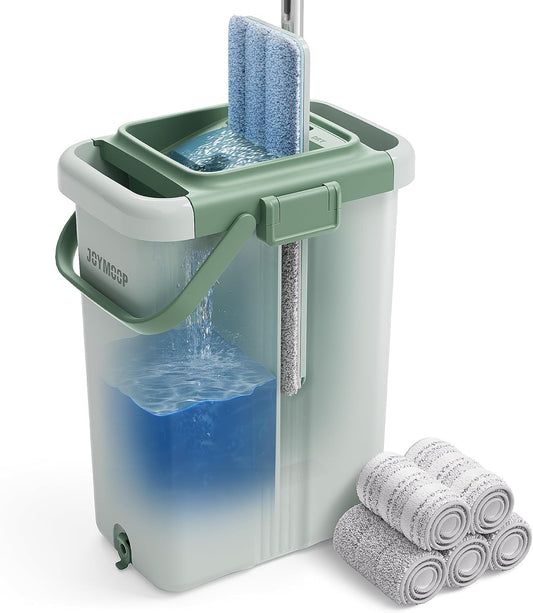 JOYMOOP Mop and Bucket Set - Mops for Floor Cleaning & Wall Cleaner with Long Handle, Include 5