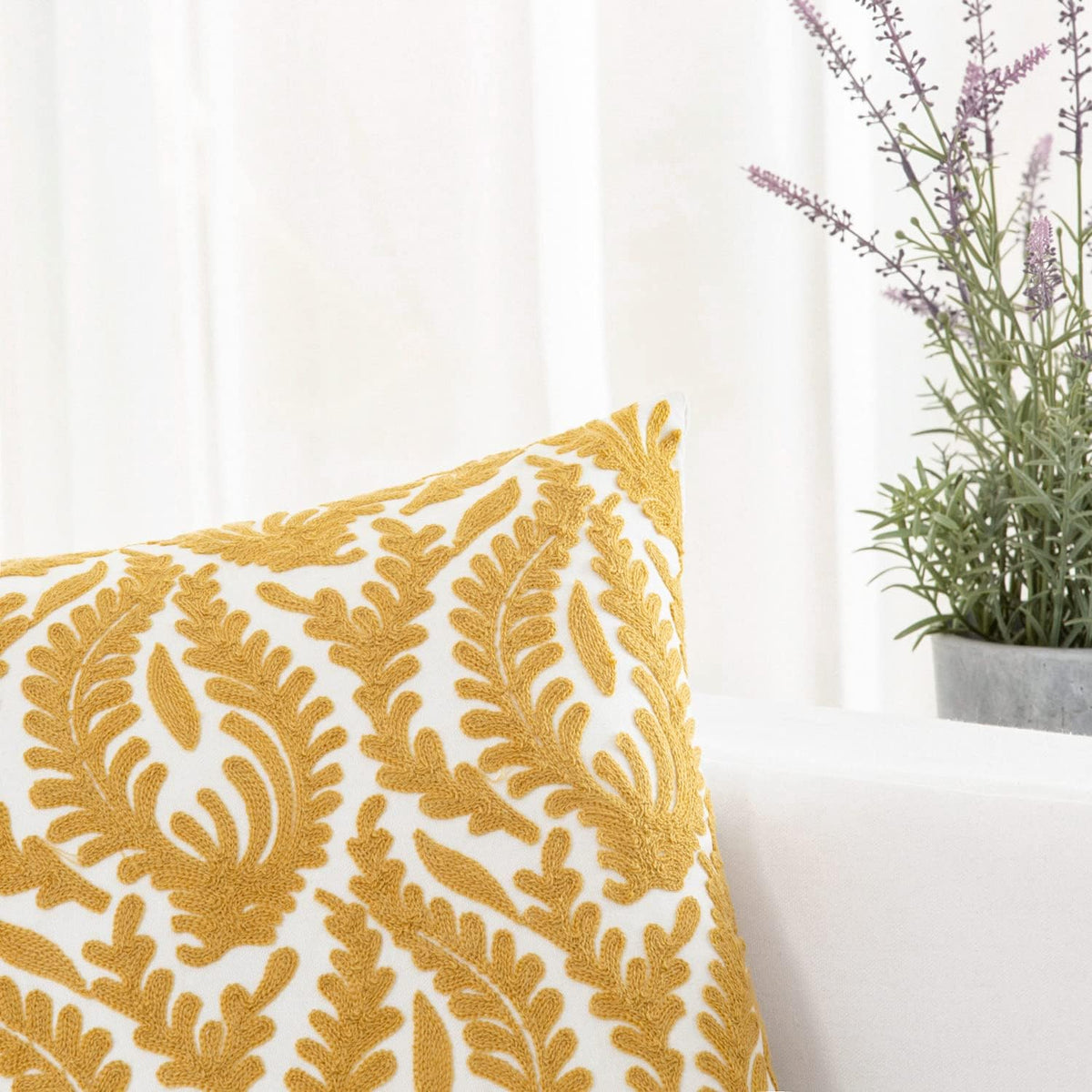 HWY 50 Mustard Yellow Decorative Throw Pillow Covers 18x18 Inch (1 Piece), Embroidered Cotton