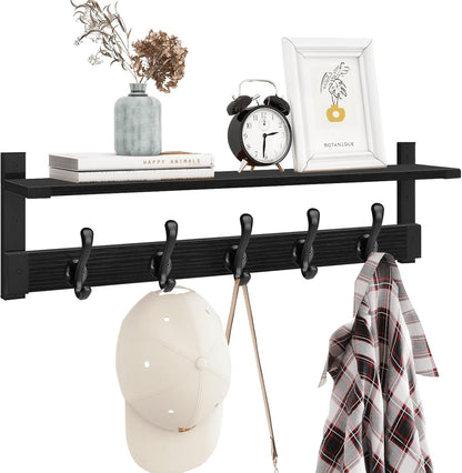 Homode Coat Hanger Wall Mount with Shelf, 29 in Hanging Rack with Storage, Entryway Shelf with Pegs