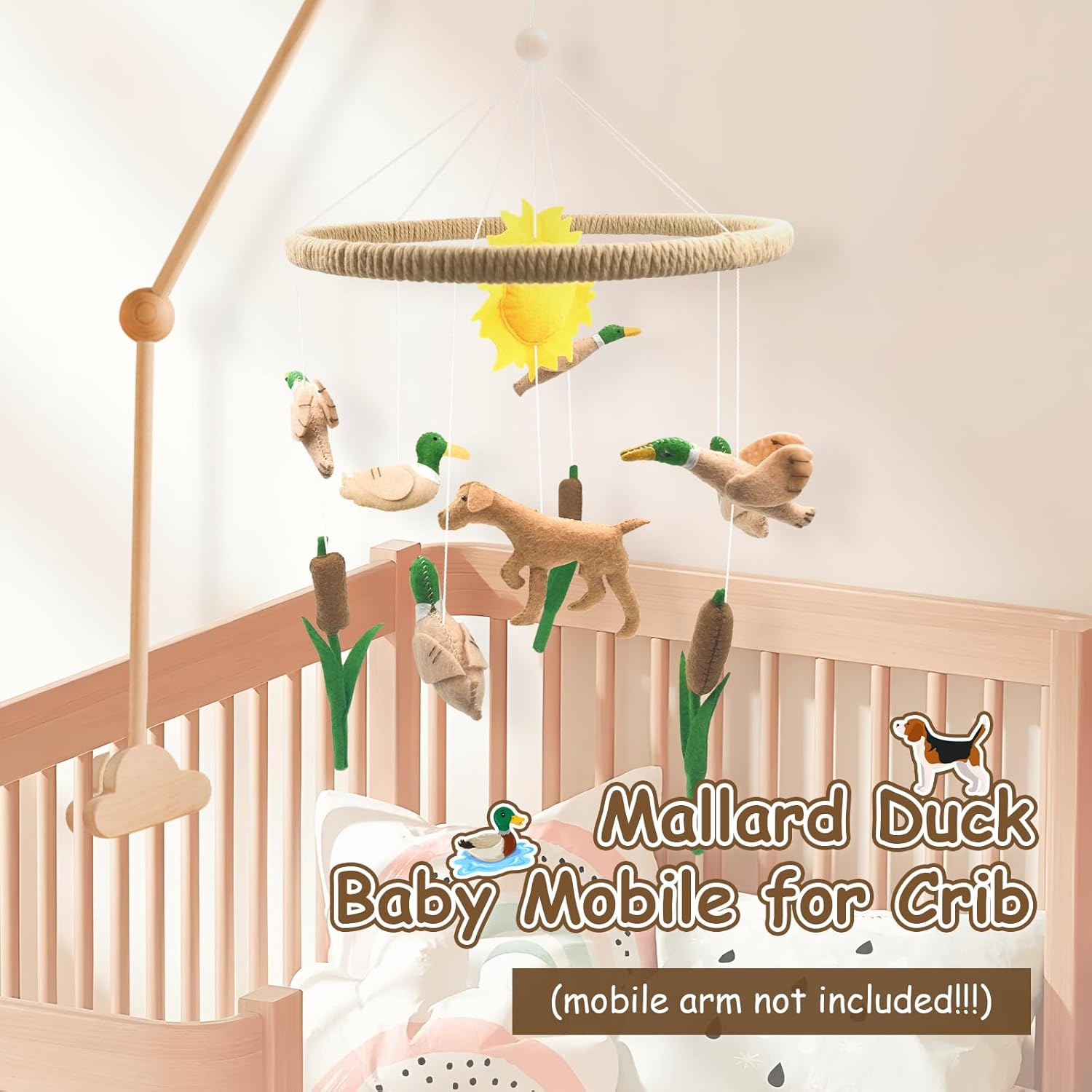 Baby Mobile for Crib Mallard Duck Baby Crib Mobile for Boys Girls Handmade Felt Dog Nursery Decor
