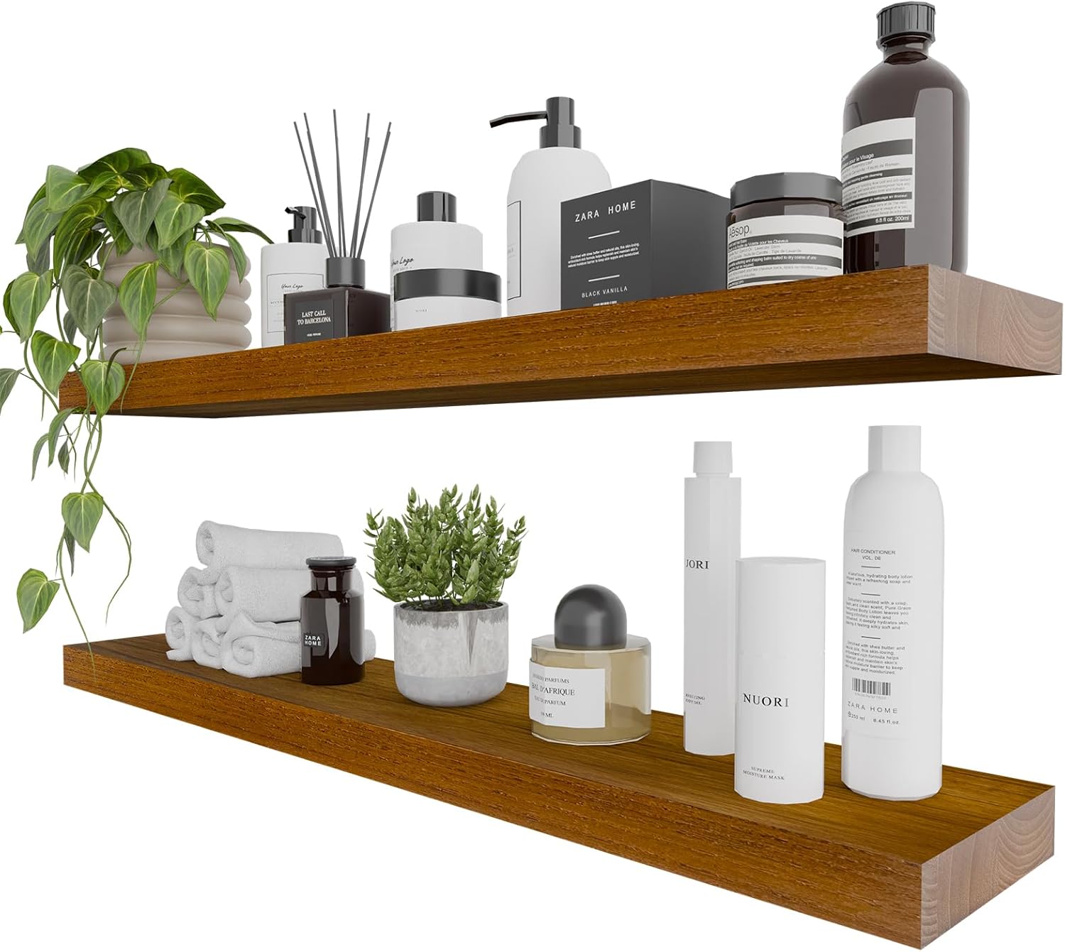 IAE Walnut Floating Wall Shelves 36 inch, Bathroom Shelves Wall Mounted,Invisible Shelves Floating