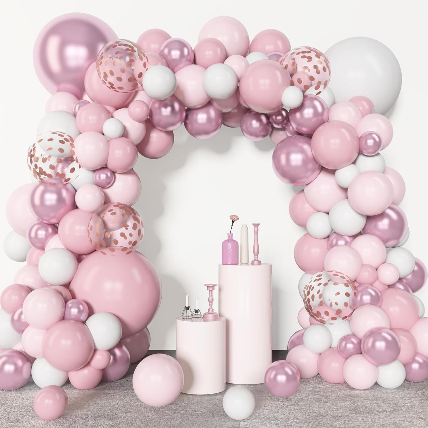 Amandir 153pcs Pink White Balloons Arch Garland Kit, Different Sizes 18 12 10 5inch Pastel Light