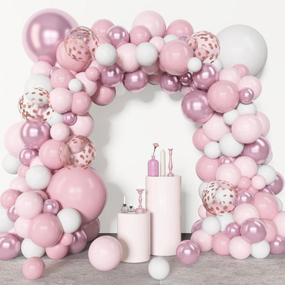 Amandir 153pcs Pink White Balloons Arch Garland Kit, Different Sizes 18 12 10 5inch Pastel Light