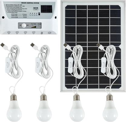 Solar Powered Indoor & Outdoor Pendant Lights with 4 LED Bulbs, Each 5m Cord, Waterproof, 6000mAh