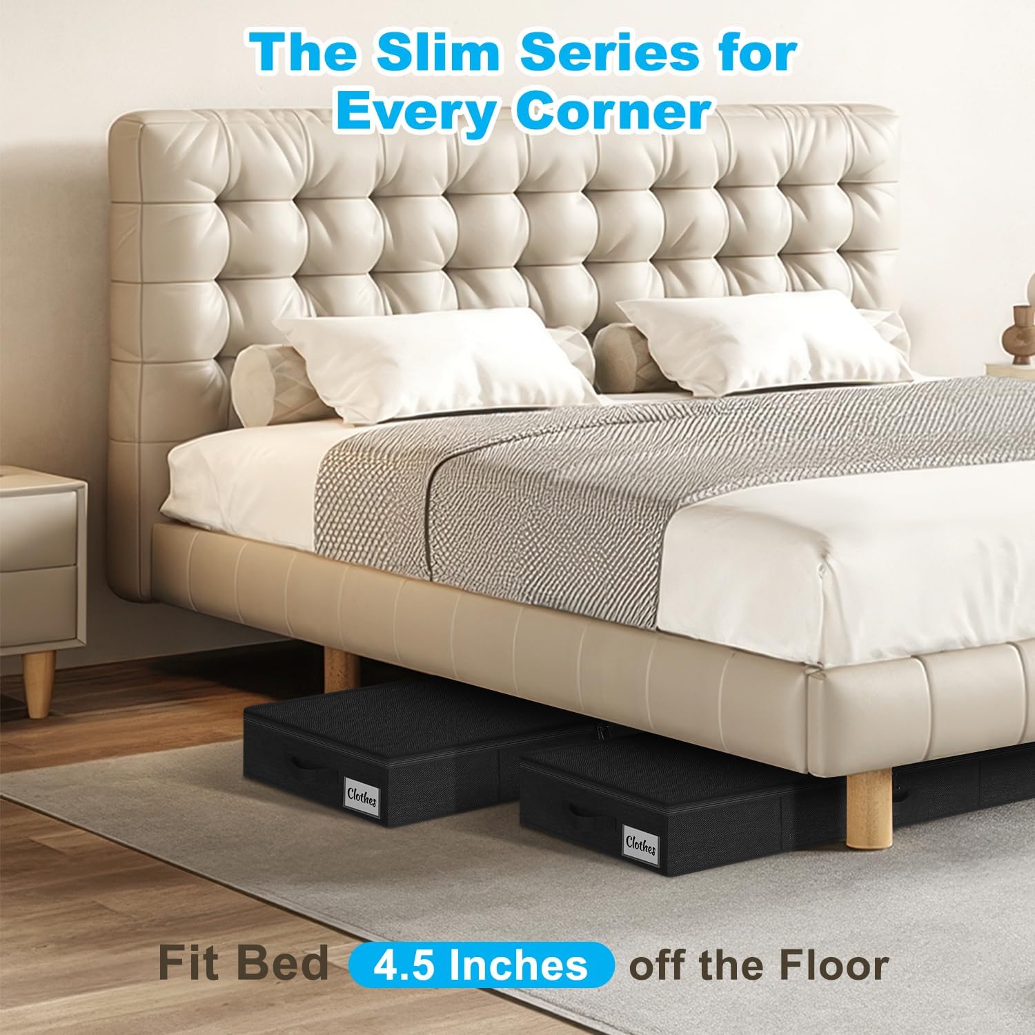 Under Bed Storage Container Bin 4 Pack, 4.5 Inch Slim Low Profile Underbed Clothes Storage