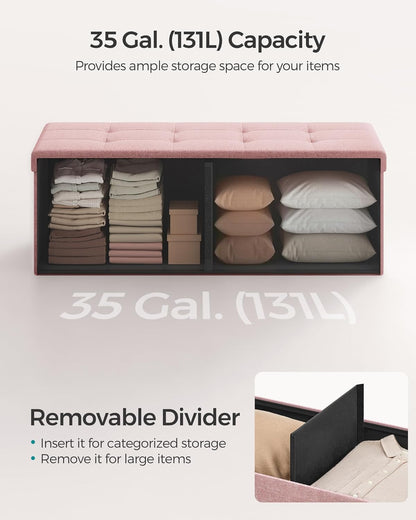 SONGMICS MAZIE Collection - 43 Inches Folding Storage Ottoman Bench, Ottoman Foot Rest, End of Bed