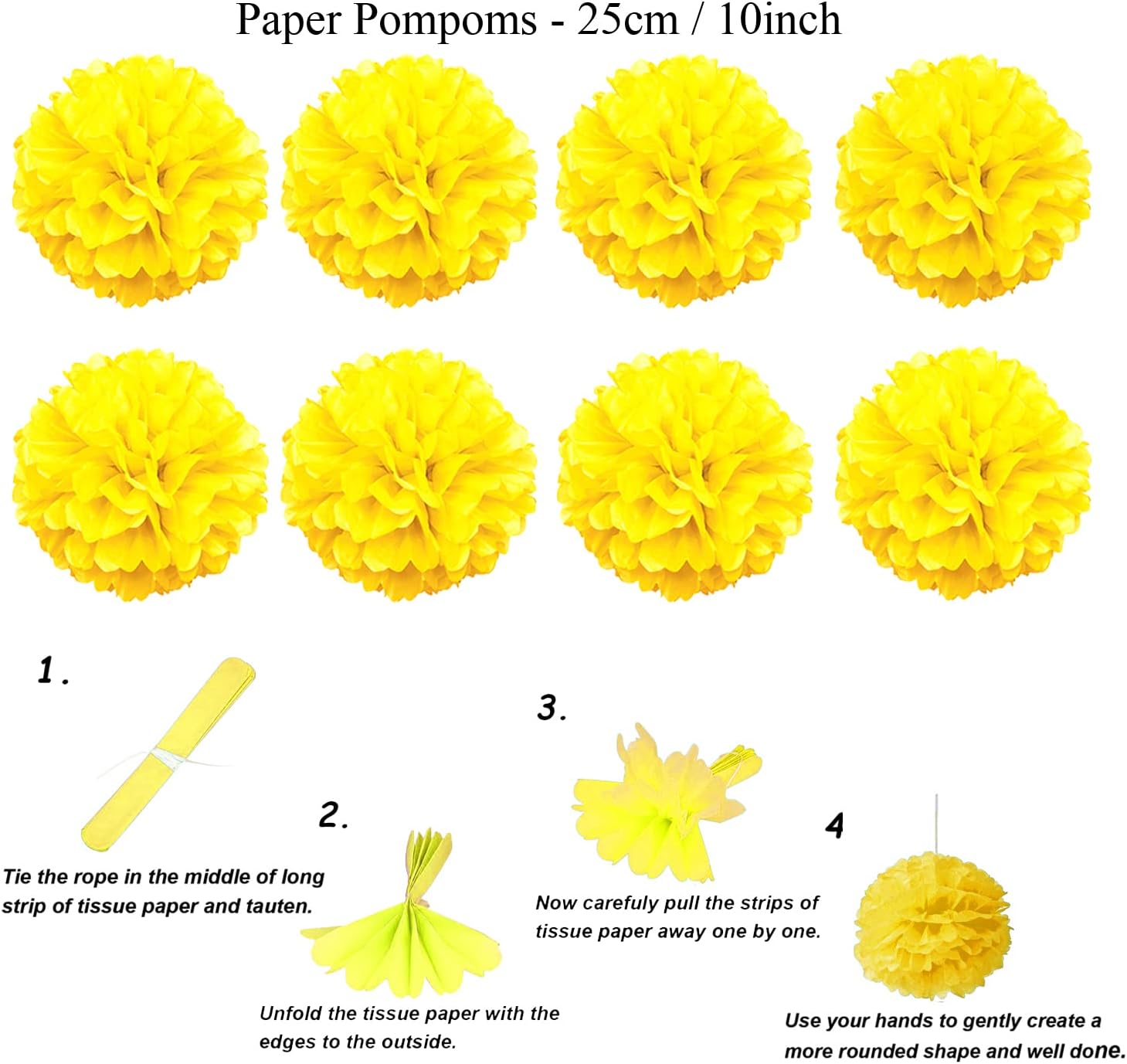 ZERODECO Party Decoration, 21 Pcs Yellow Hanging Paper Fans Pom Poms Flowers, Garlands String Polka