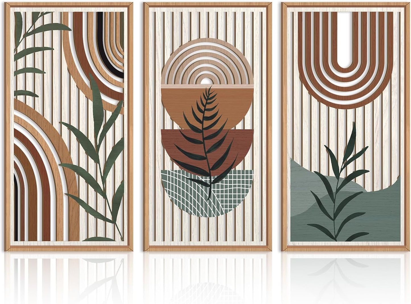 IARTTOP Large Boho Wall Art Set Of 3 Framed Mid Century Modern Wall Decor Abstract Geometric Wood