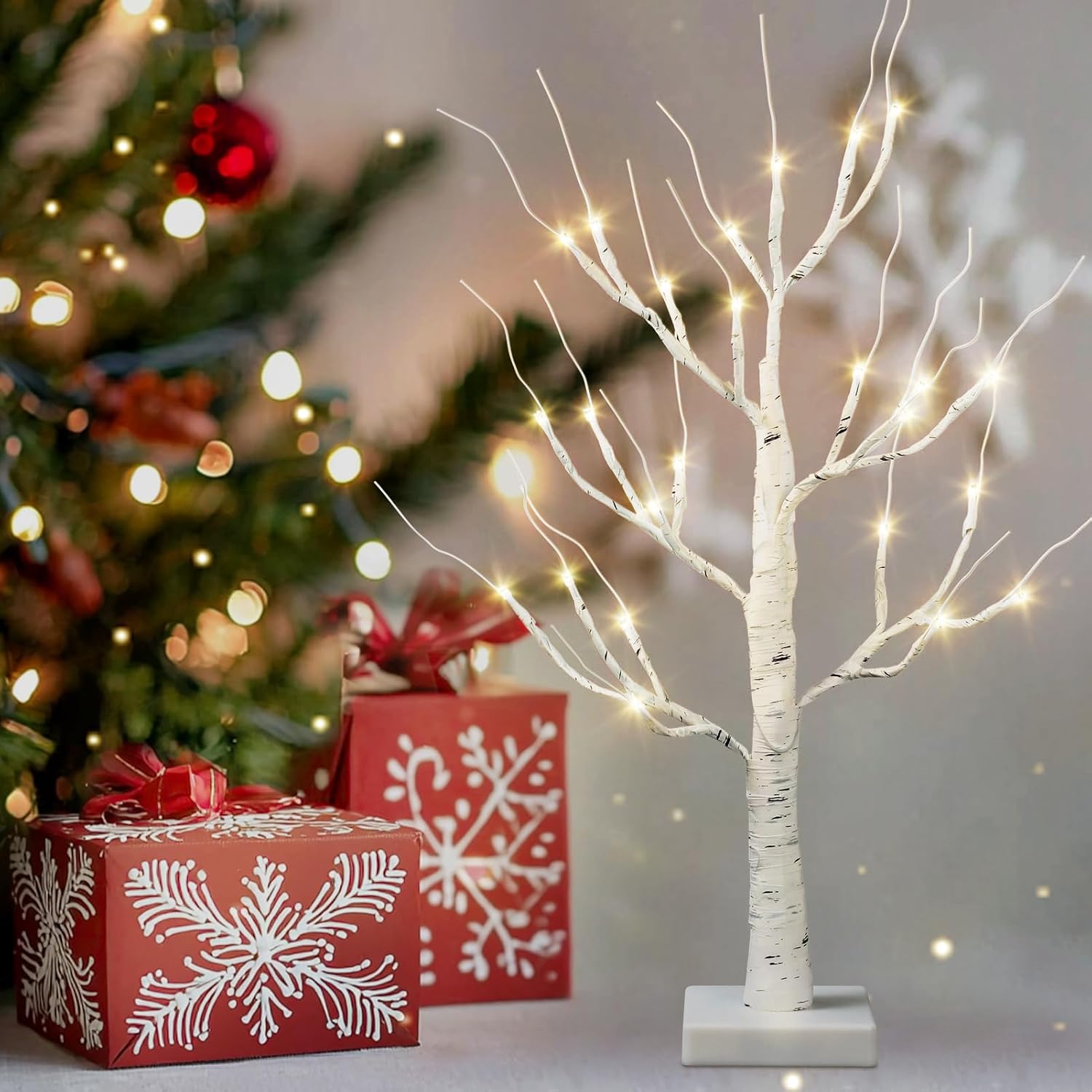 Christmas Decorations Indoor,2 Pack 2 FT White Lighted Birch Tree with Led Lights,Christmas Tree