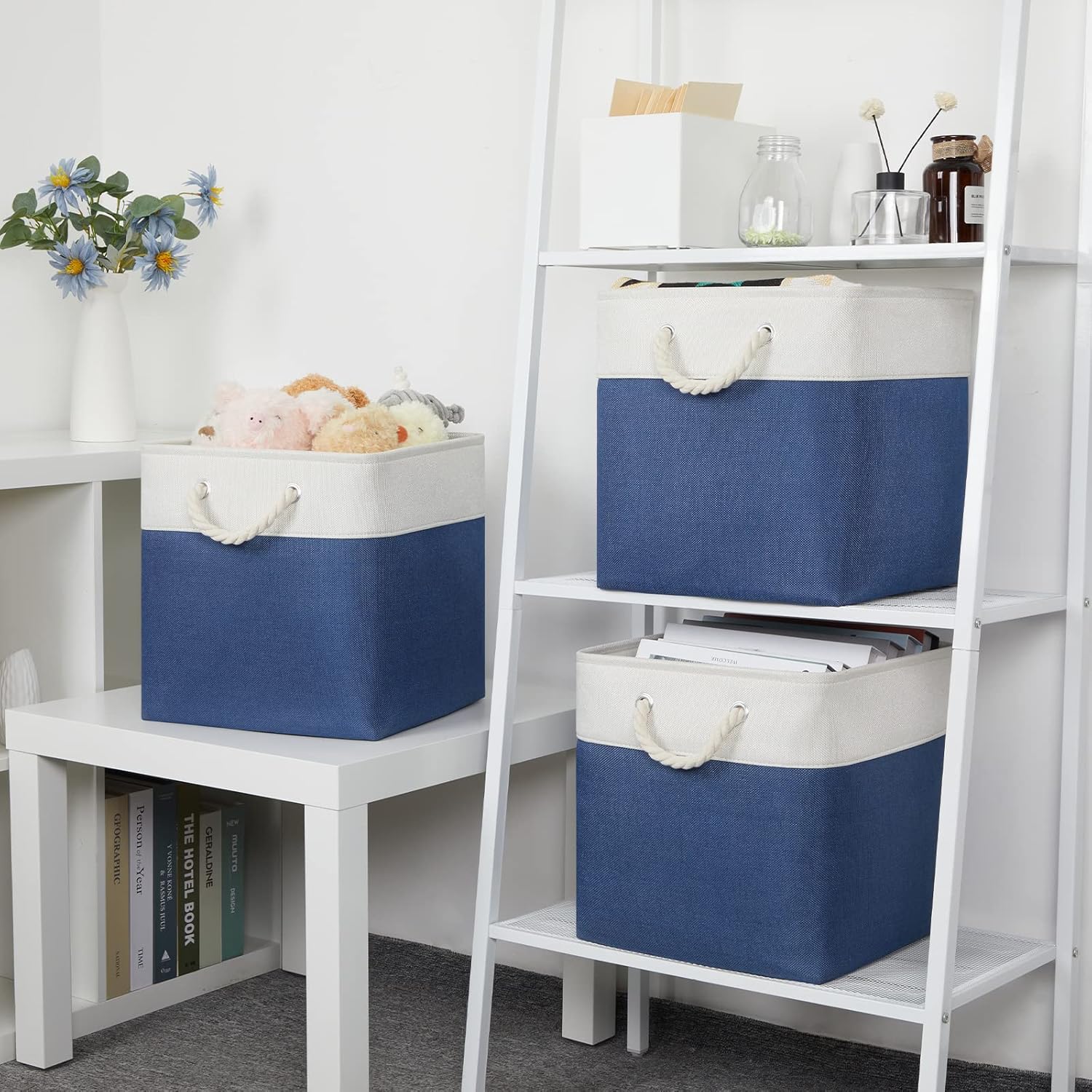 Bidtakay Storage Baskets Large Cube Storage Bins Fabric Baskets for Organizing Shelves 13x13 Navy