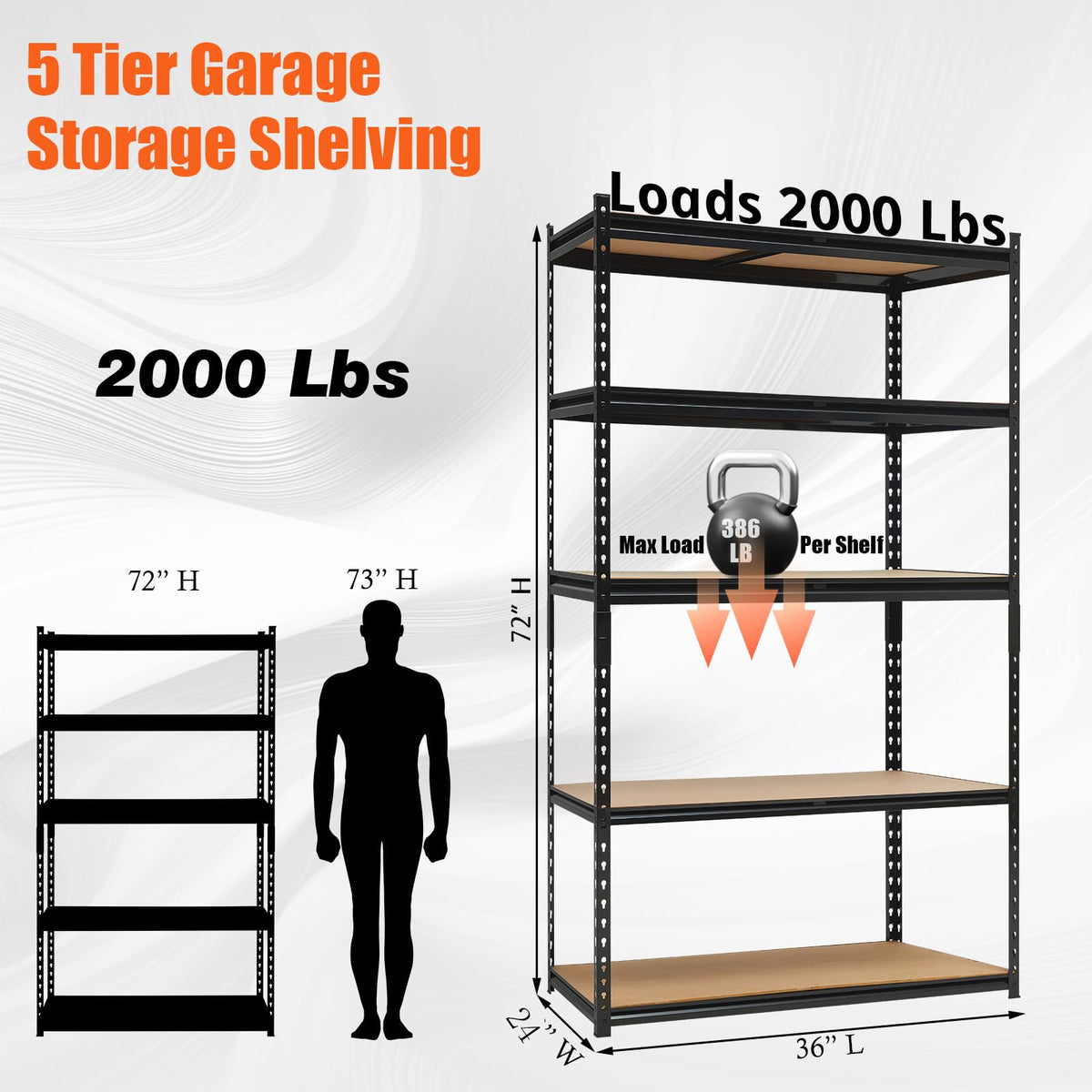 Heavy Duty Garage Shelving Units,5-Tier Adjustable Storage Shelves
