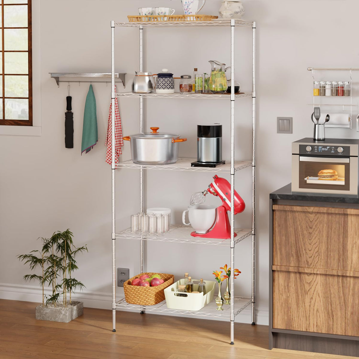 Large Wire Shelving Unit 5-Tier Metal Storage Shelves Heavy Duty Garage Shelving Adjustable Storage